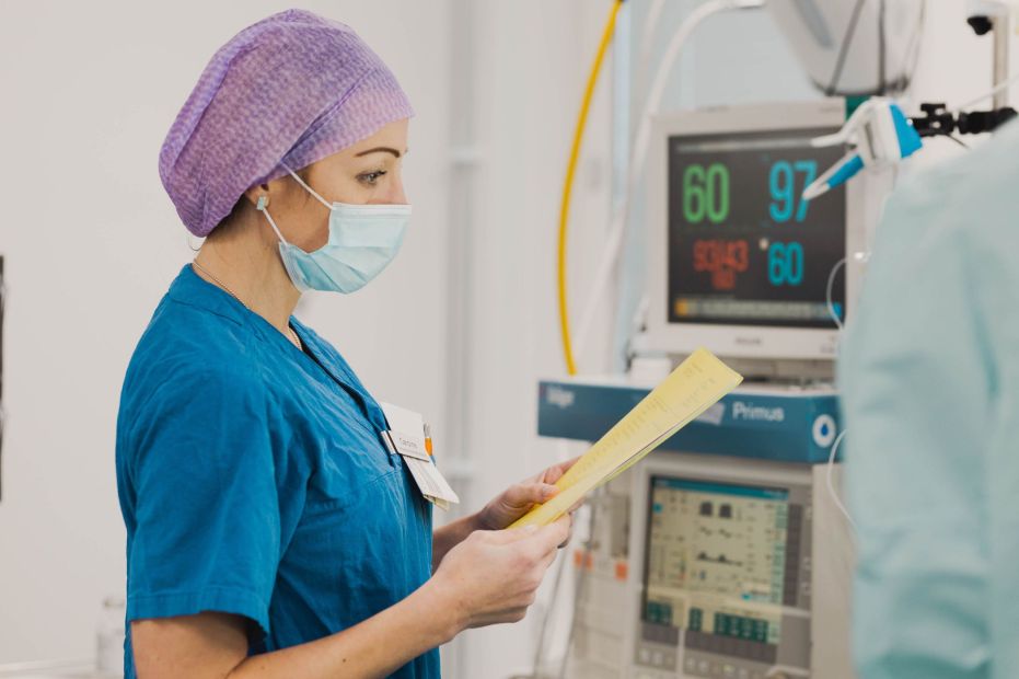 The nursing team monitor patients during the post surgery recovery time
